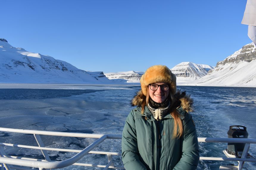 Professor Emma MacKie conducting field work in Antarctica in March 2022.