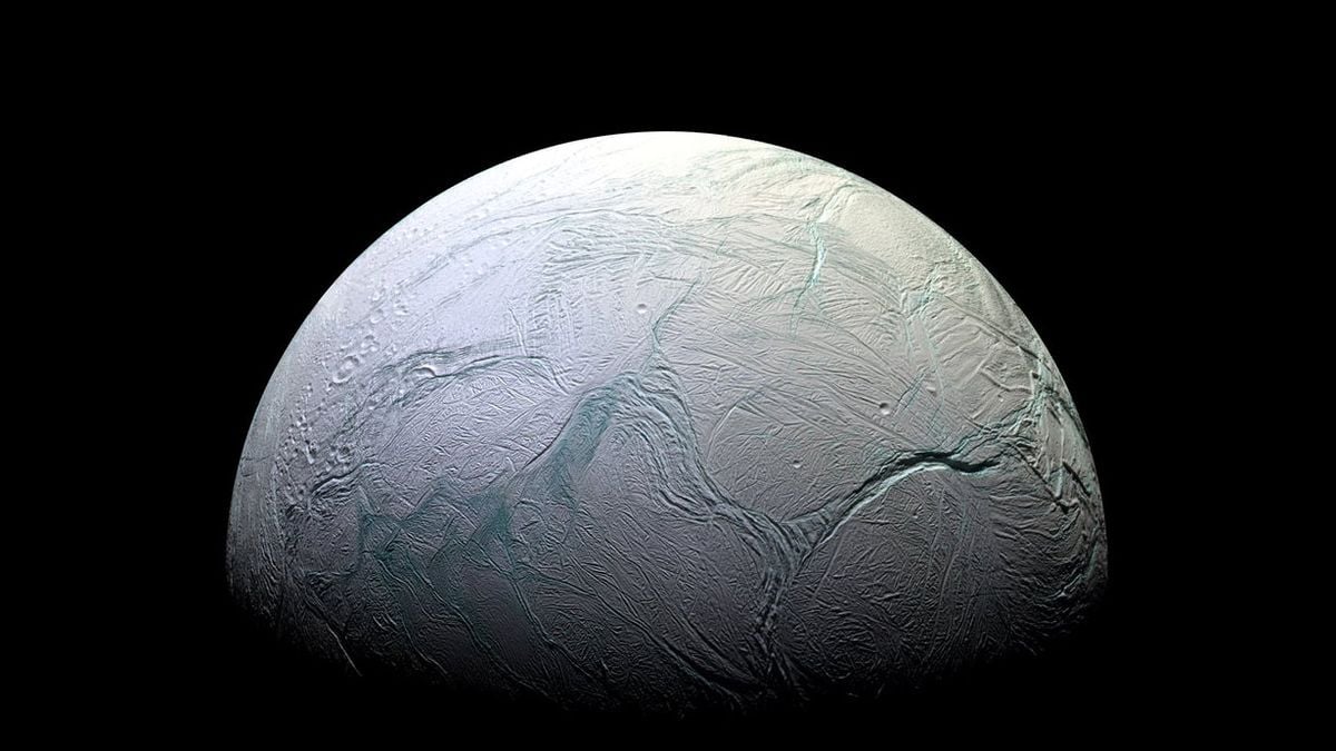 This mosaic of Saturn's moon Enceladus was created with images captured by NASA's Cassini spacecraft. Credit: NASA/JPL/Space Science Institute