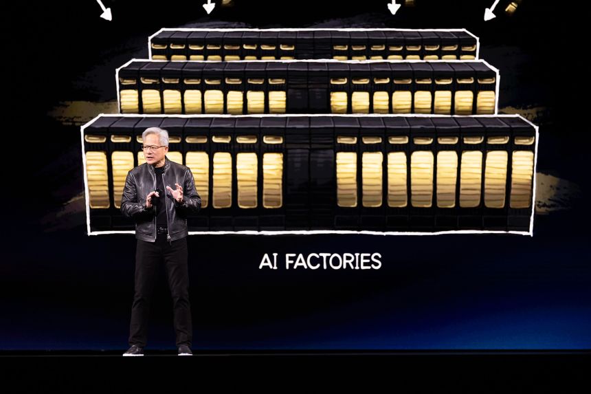 Nvidia CEO Jensen Huang speaks during a keynote address at Nvidia's GTC Conference on March 16, 2026 in San Jose, California.