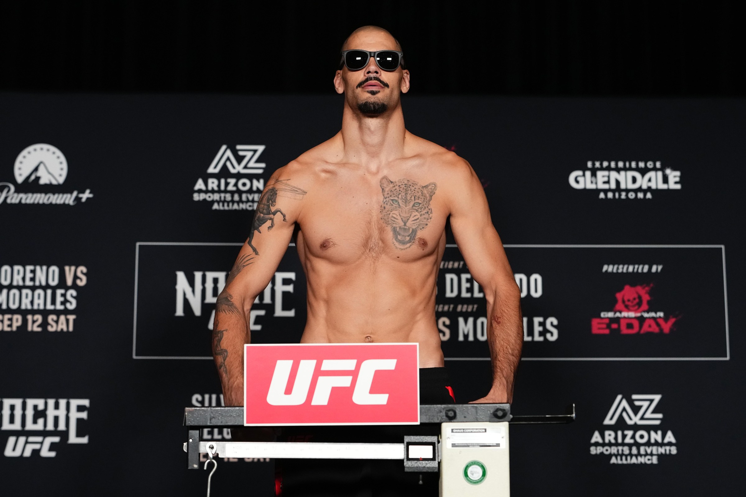 GLENDALE, ARIZONA - SEPTEMBER 11: Yousri Belgaroui of The Netherlands during the Noche UFC official weigh-ins at Sheraton Phoenix Downtown on September 11, 2026 in Phoenix, Arizona. (Photo by Jeff Bottari/Zuffa LLC)