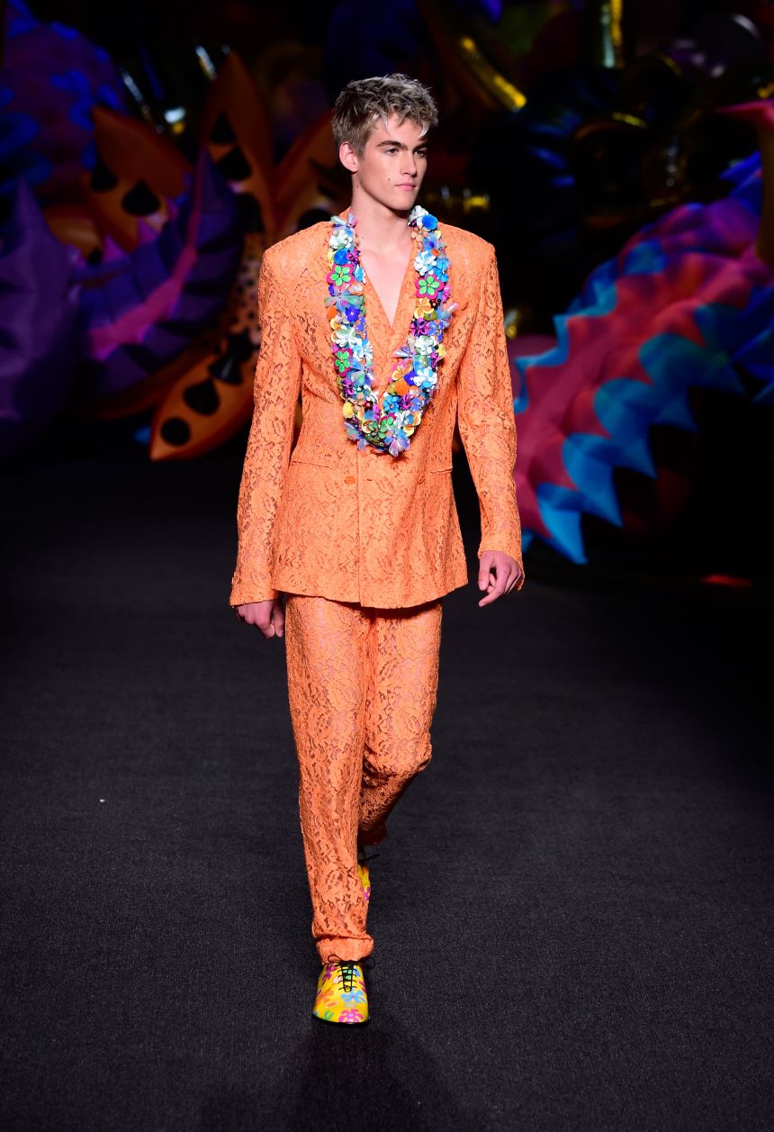 Presley Gerber made his runway debut at Moschino’s Resort 2017 show in LA.