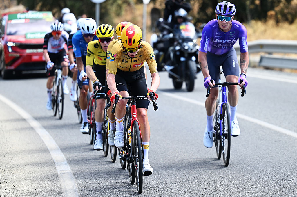 ESTEPONA​, SPAIN - SEPTEMBER 11: Andreas Leknessund of Norway and Team Uno-X Mobility competes in the breakaway during the La Vuelta - 81st Tour of Spain 2026, Stage 19 a 210.8km stage from Velez-Malaga to Penas Blancas. Estepona 1274m / #UCIWT / on September 11, 2026 in Estepona, Spain. (Photo by Tim de Waele/Getty Images)