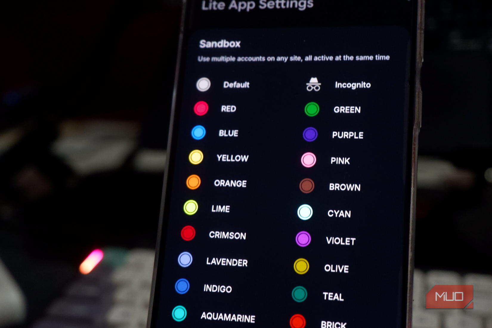 Hermit app showing the menu with Sandbox options