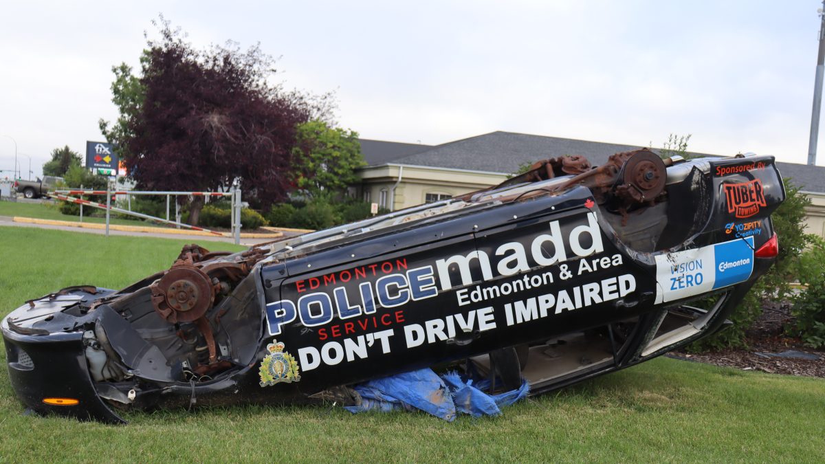 MADD Edmonton Uses Crash Car Display to Drive Home Dangers of Impaired Driving