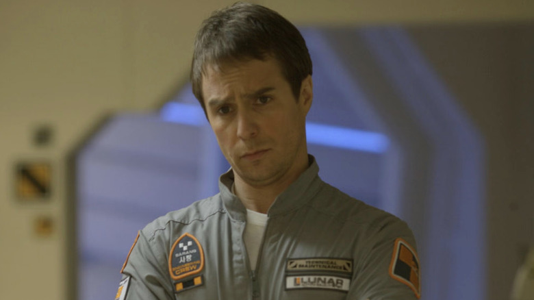 Sam Rockwell as Sam Bell in a jumpsuit in a lunar base in Moon