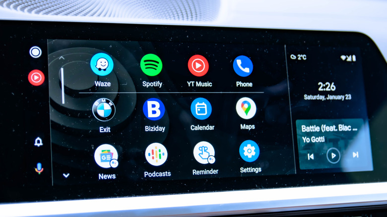 The Android Auto interface on the infotainment screen of a BMW M440i.