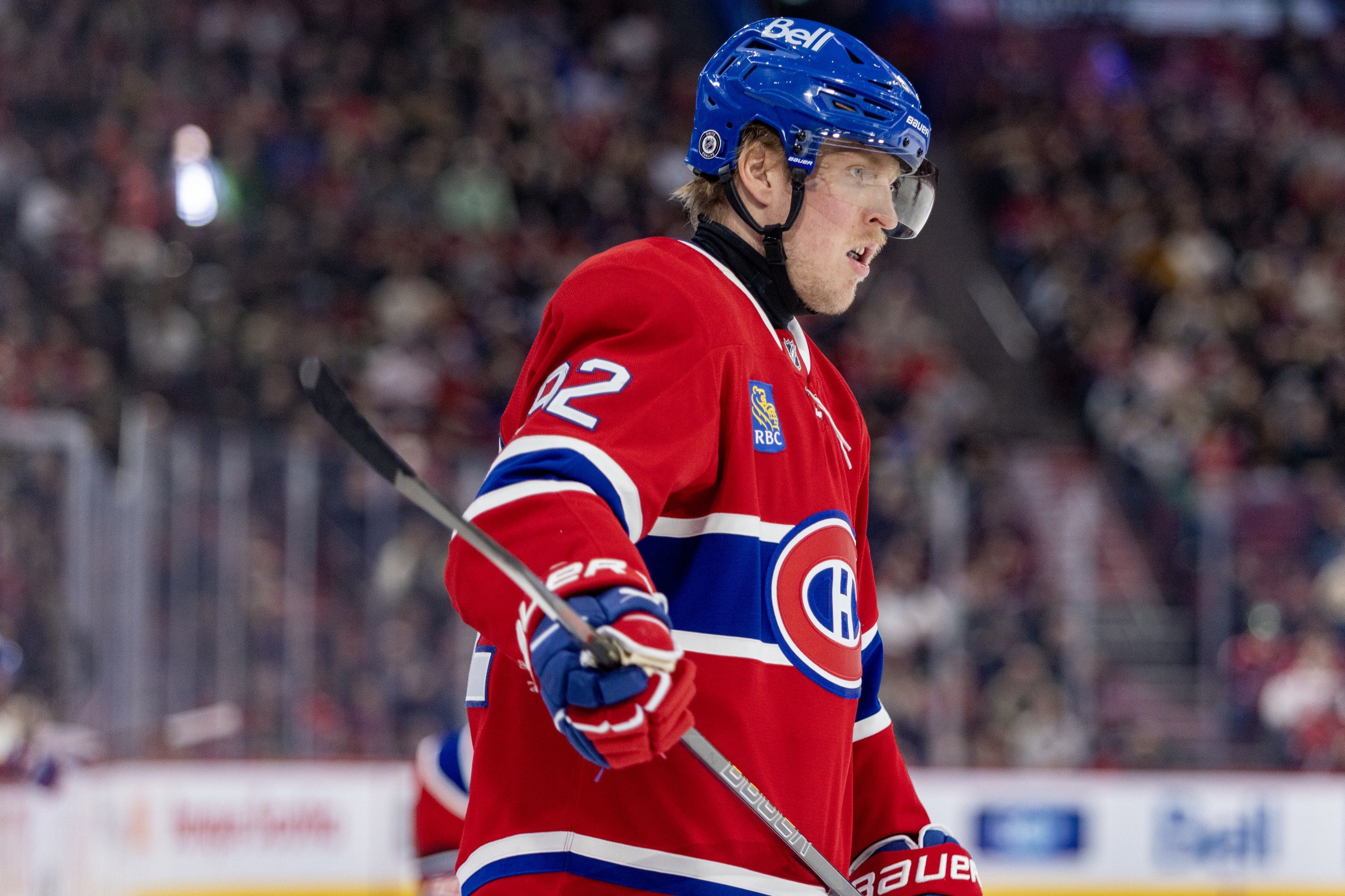 Canadiens winger Patrick Laine skates to the faceoff circle during game against the Winnipeg Jets in Montreal on Jan. 28, 2025.