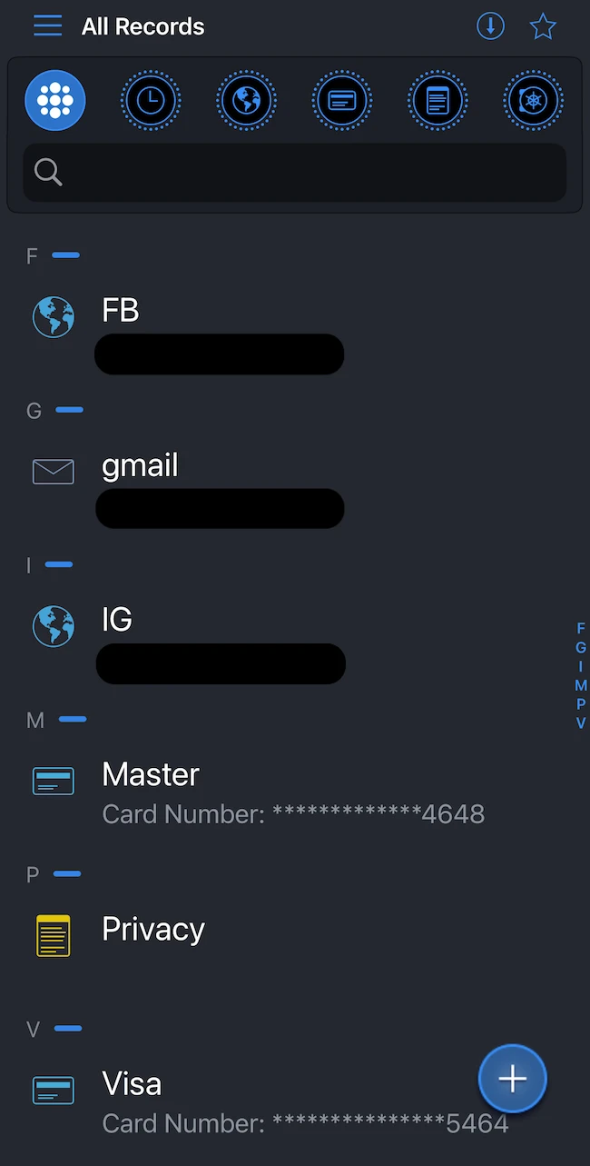 All Records mSecure password manager