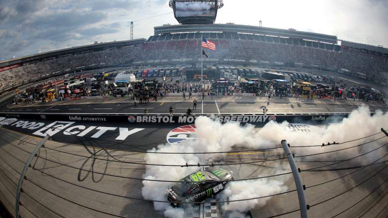 Ty Gibbs, driver of the #54 Monster Energy Toyota, celebrates.