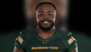 Nick Anderson smiling in Edmonton Elks uniform, showcasing his leadership in football.