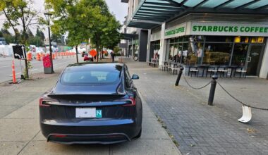 Police fine Tesla driver parked on sidewalk by Starbucks