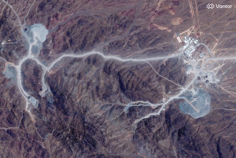 A satellite view shows tunnel entrances at Pickaxe Mountain, of the Natanz nuclear facility, near Natanz, Iran, on June 30, 2026