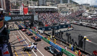 Max Verstappen of the Netherlands driving the (3) Oracle Red Bull Racing RB22 Red Bull Ford Liam Lawson of New Zealand driving the (30) Visa Cash App Racing Bulls VCARB 03 RB Ford and George Russell of Great Britain driving the (63) Mercedes AMG Petronas F1 Team W17 in the Pitlane during final practice ahead of the F1 Grand Prix of Monaco at Circuit de Monaco on June 06, 2026 in Monte-Carlo, Monaco. (Photo by Peter Fox/Getty Images) // Getty Images / Red Bull Content Pool //