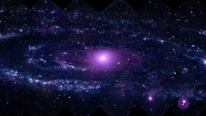 This picture shows a regions captured by a telescope aboard the Swift satellite of a region 200,00 light years wide.
