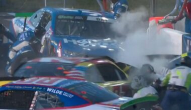 Pit crews narrowly avoid serious injury, pit road completely blocked in scary NASCAR crash