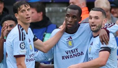 Nicolas Jackson is congratulated after scoring Aston Villa's third goal