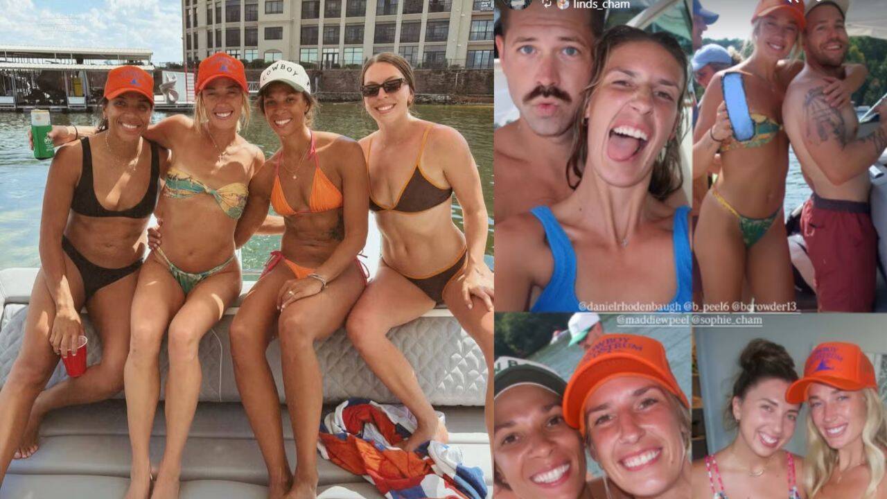 Sophie Cunningham strikes a series of sizzling bikini poses with friends