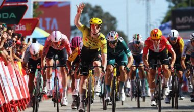 Matthew Brennan (Visma-Lease a Bike) wins stage 16 of the 2026 Vuelta a Espa&ntilde;a in Palos de la Frontera, Spain. (Photo by Alexander Hassenstein/Getty Images)