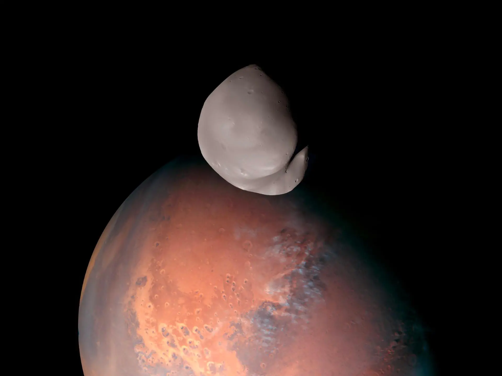 Mars's moon Deimos, observed by the United Arab Emirates' Hope probe.