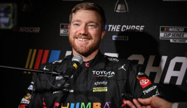 CHARLOTTE, NORTH CAROLINA - SEPTEMBER 02: Tyler Reddick, driver of the #45 23XI Racing Toyota speaks to the media during the NASCAR Cup Series Chase Media Day at Charlotte Convention Center on September 02, 2026 in Charlotte, North Carolina.
