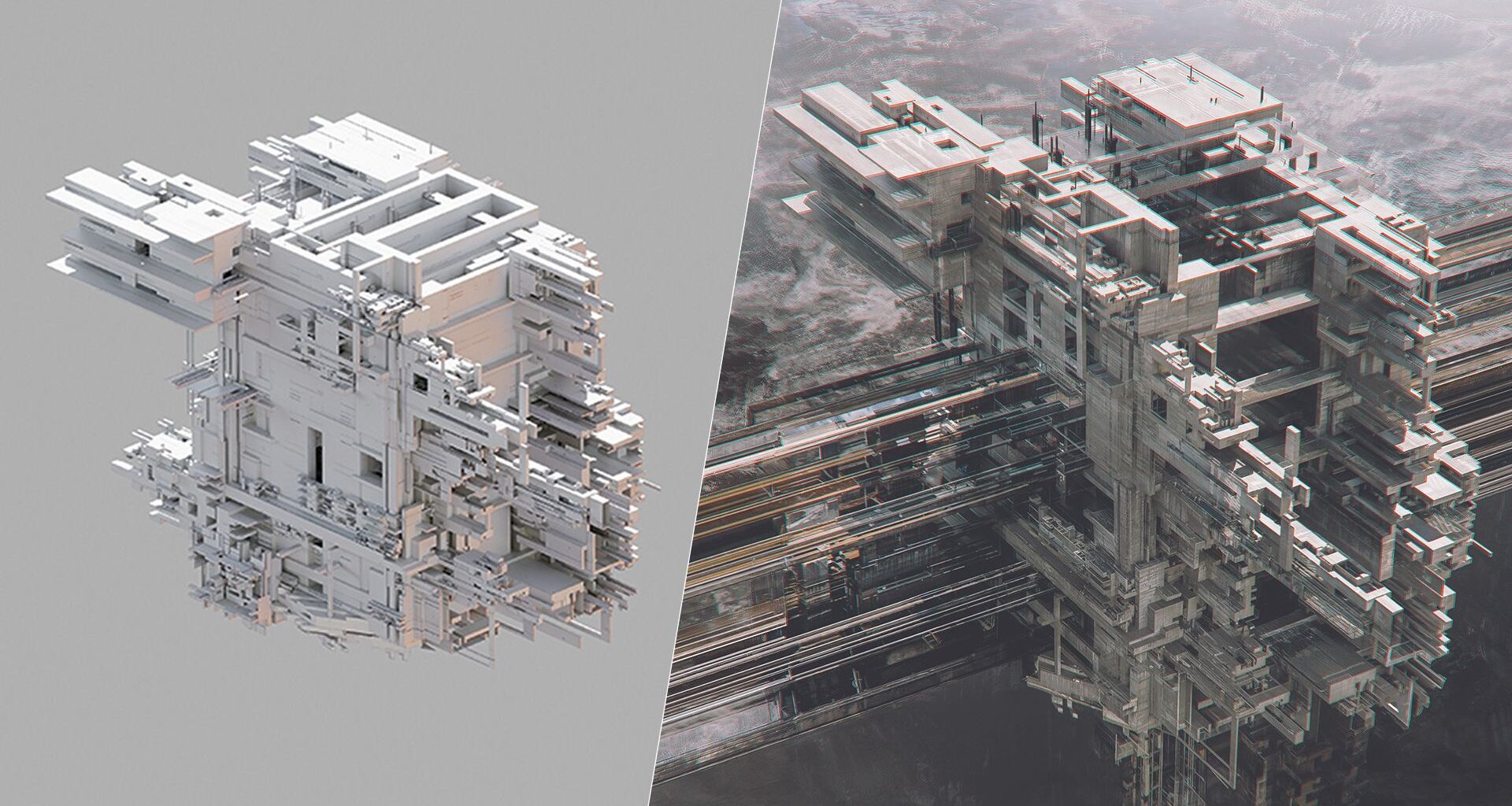 3D art showing sci-fi architecture