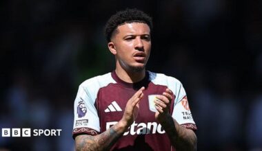 Jadon Sancho wearing an Aston Villa shirt
