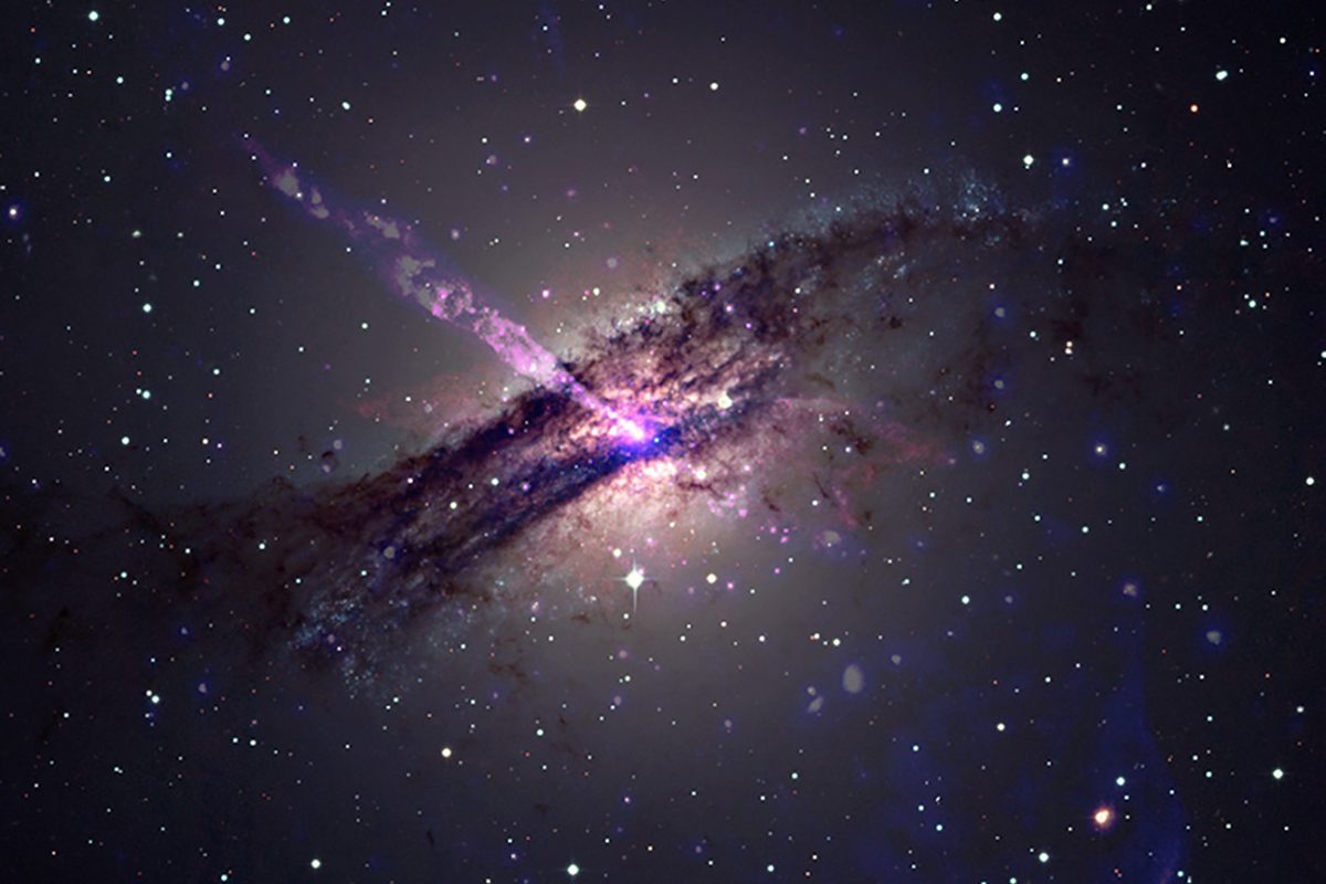This black hole is firing out a jet that's smashing into a massive object in space – and astronomers don't know what it is