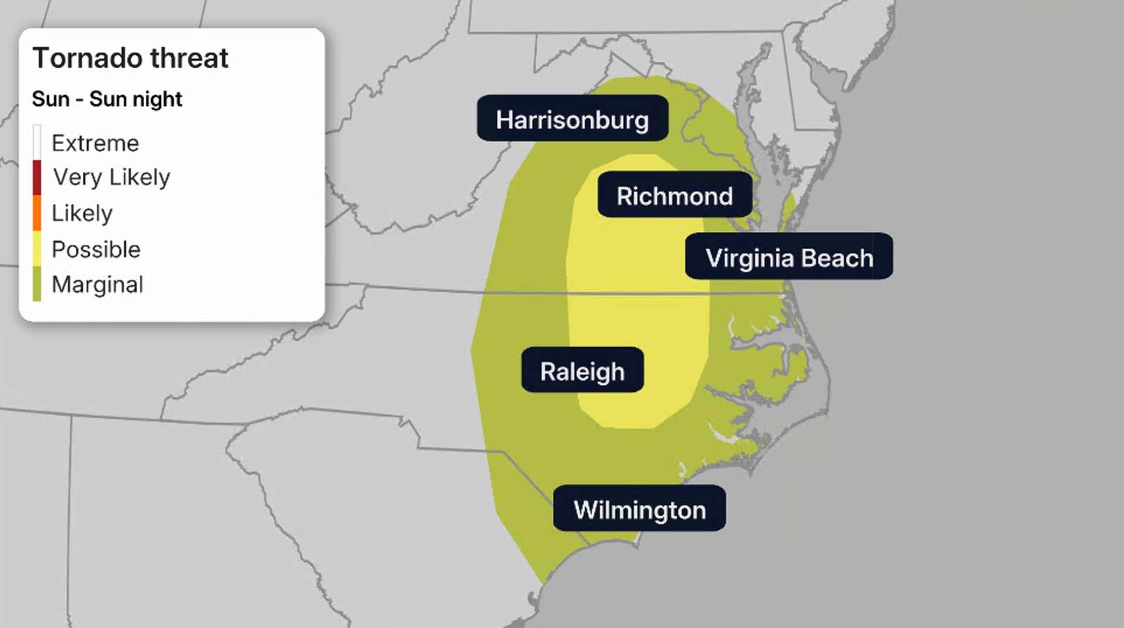 This is where the greatest risk for severe weather is on Sunday.