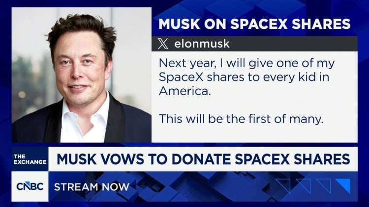 Elon Musk vows to donate SpaceX shares to every child in America