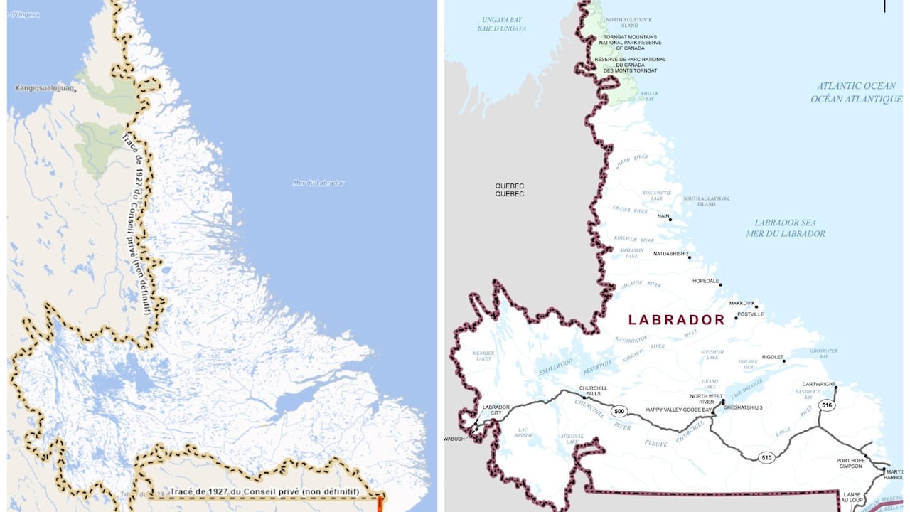 Two maps show different borders around Labrador.