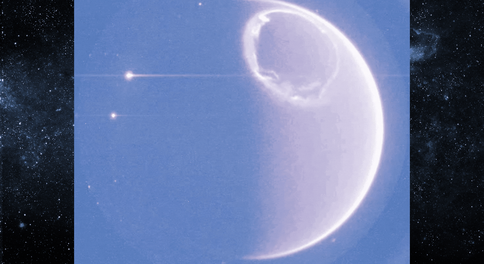 a blue orb with a swirling white ring on its top half