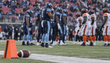Toronto Argonauts result story illustration of a football and players on a field