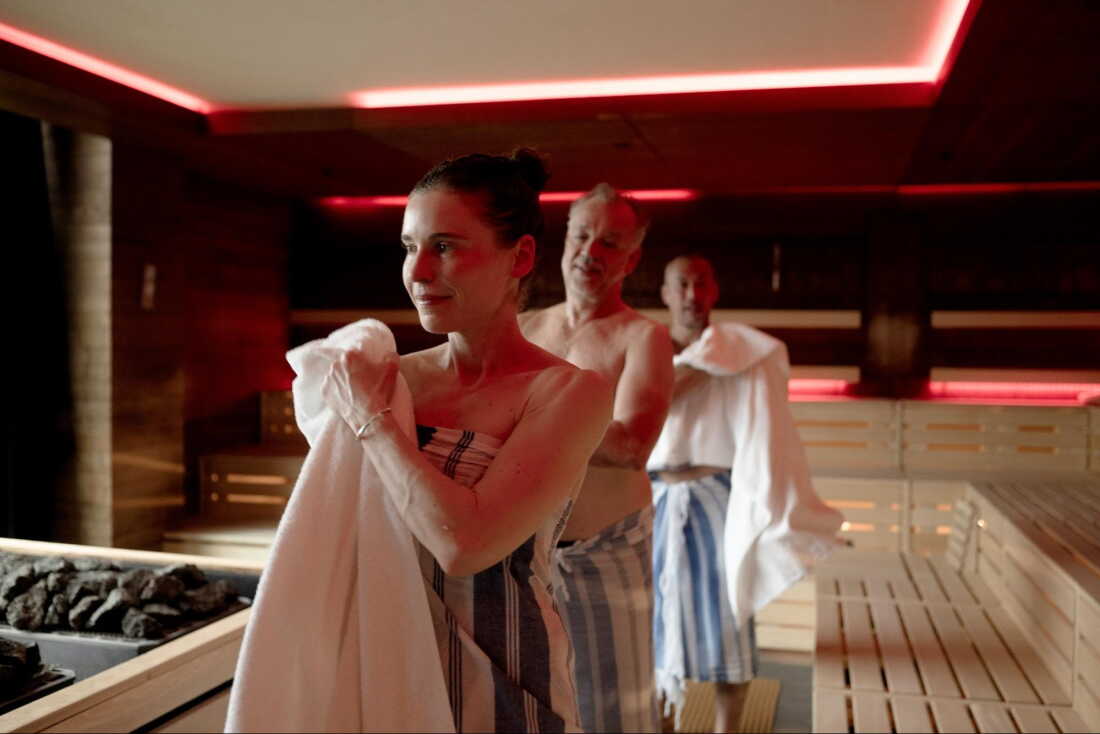 Sauna scientists Ashley Mason , Earric Lee and Hans Hegglund, take an early morning sauna session in the Japanese sauna at The Well. Mason, a sleep researcher and clinical psychologist at the University of California, San Francisco, is studying the effect of heat therapy on loneliness, depression and sleep.