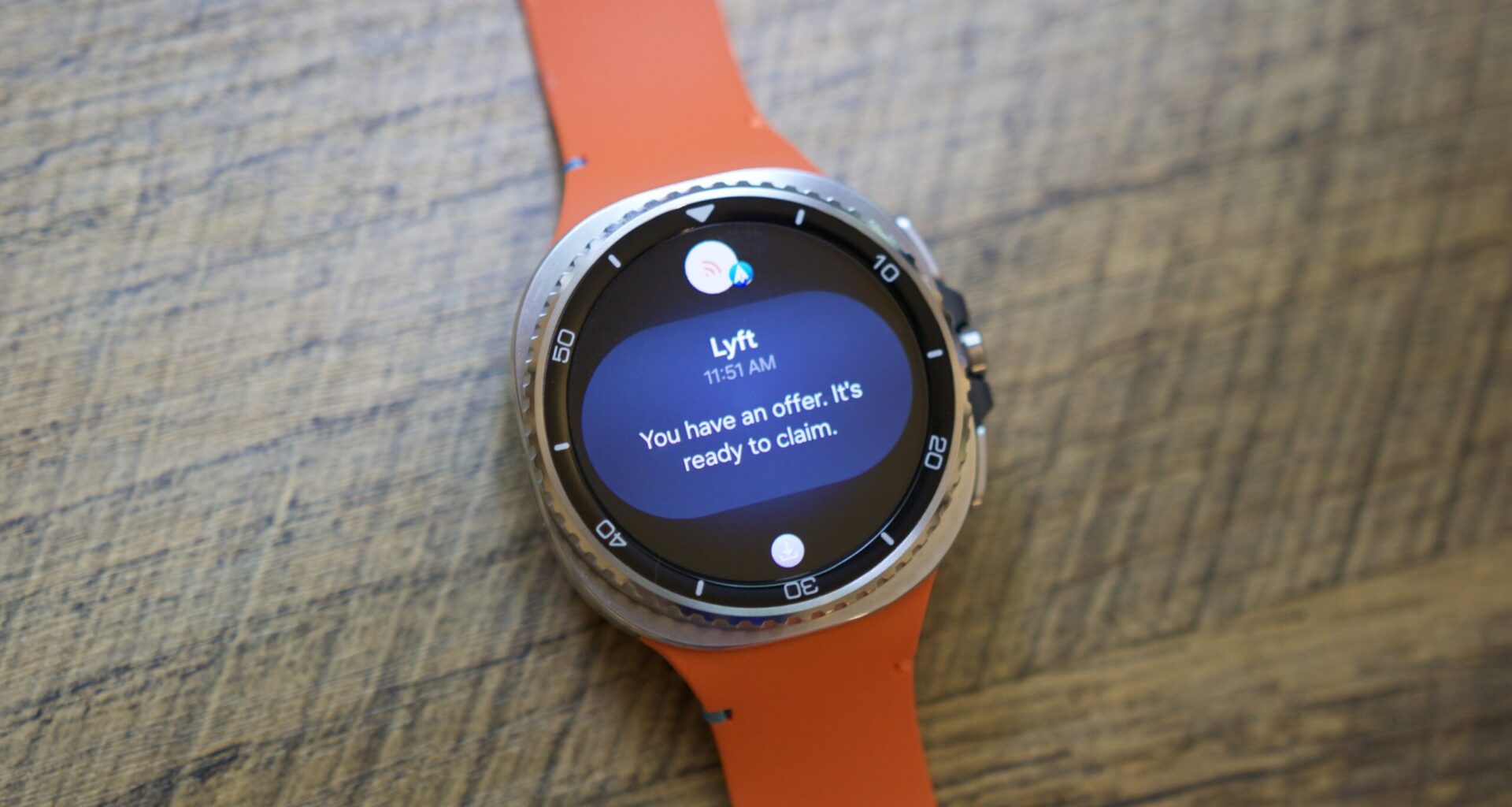 A notification on the Samsung Galaxy Watch 8 Classic.