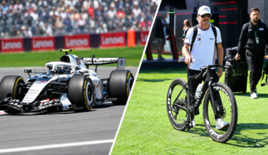 Cadillac driver Valtteri Bottas (77) during practice session before the Lenovo Grand Prix Du Canada at Circuit Gilles-Villeneuve. In the second photo, he arrives to the paddock of the circuit via bicycle.
