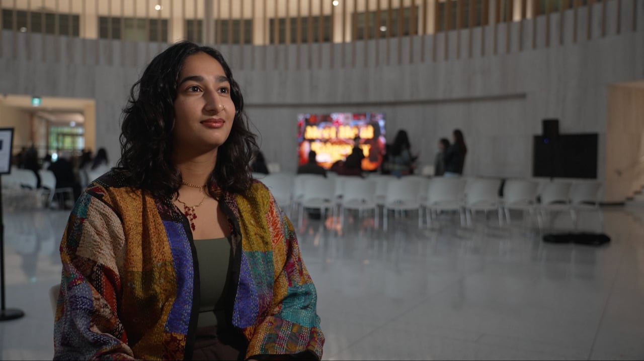 Laila Vahed sits down for an interview minutes before the screening of her film Meet Me At Ridgeway
