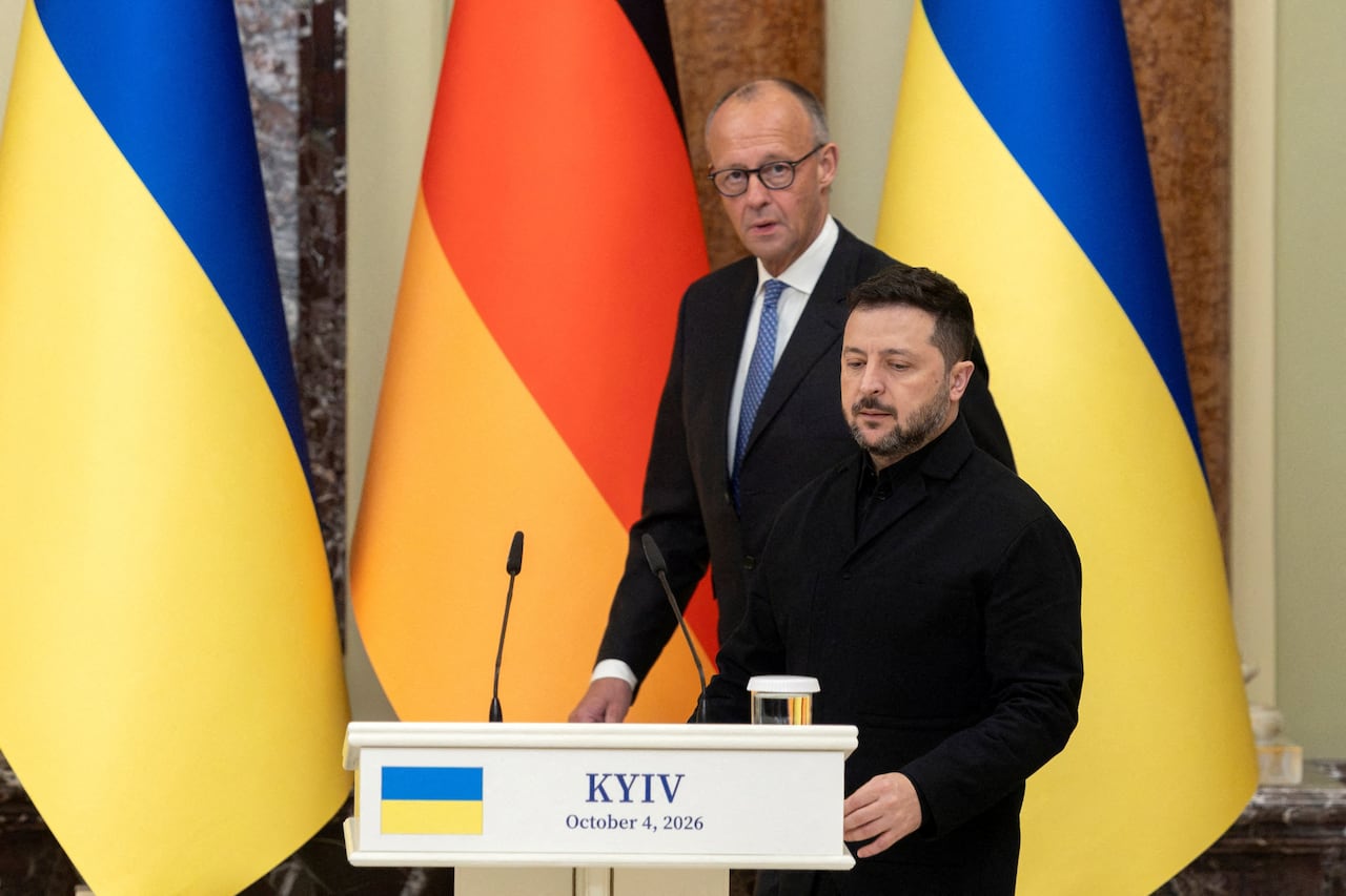 Ukraine's President Volodymyr Zelenskyy and German Chancellor Friedrich Merz