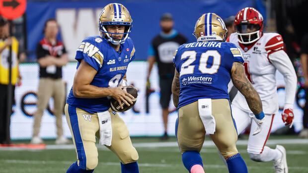 'Picture-perfect story' for QB Collaros as Bombers win 33-28 against Stampeders
