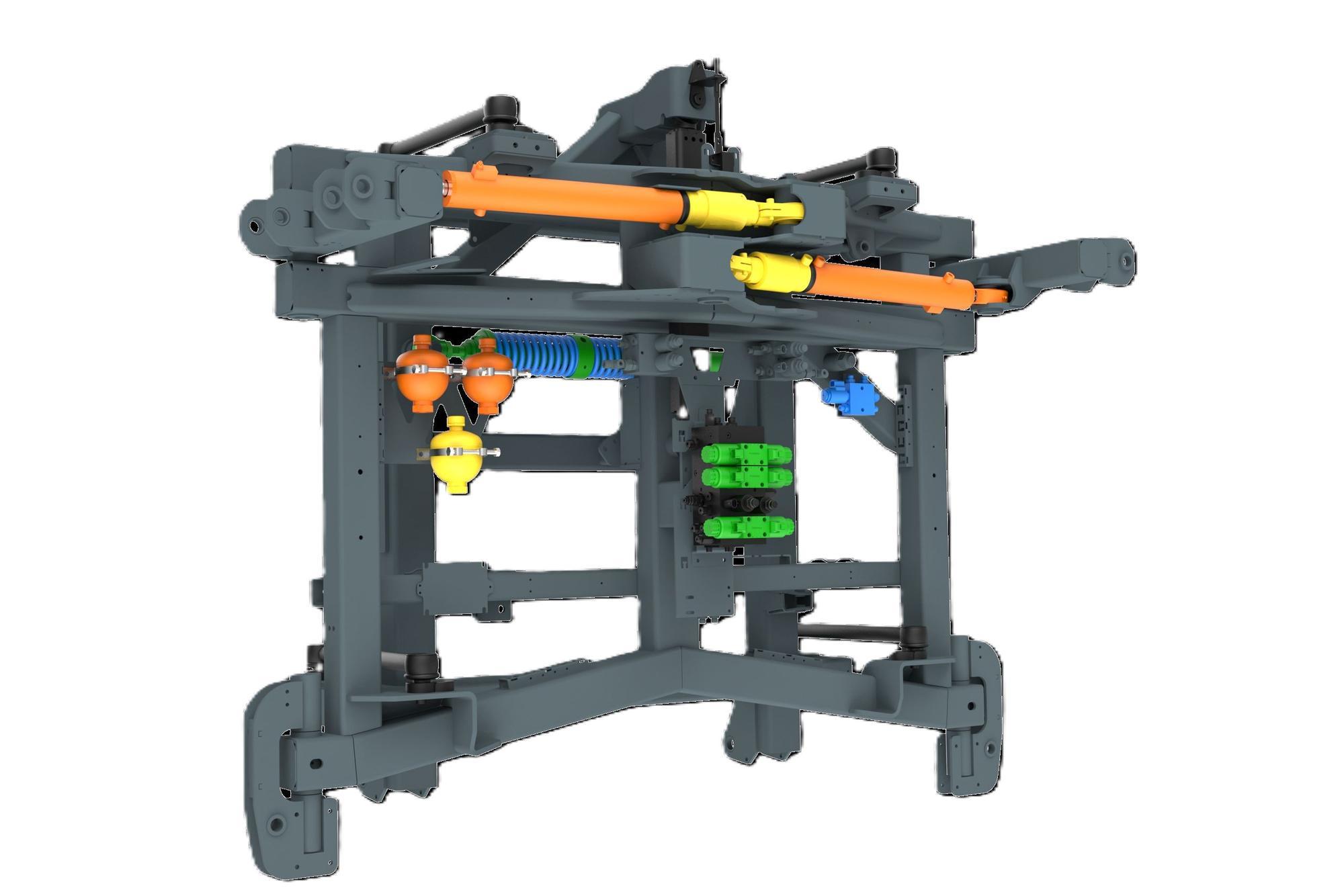 An additional cylinder has been fitted in the sprayer’s new suspension. This Smart cylinder acts as a damper for the boom’s height control. According to Hardi, this results in a more stable, less jerky spray boom.