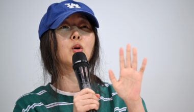 Min Hee-jin, former CEO of HYBE sublabel Ador, speaks during a press conference in Seoul, April 25, 2024. Korea Times photo by Simon Park