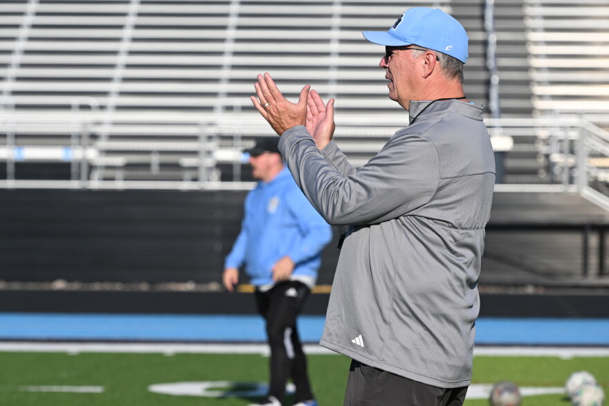 Wilkes-Barre Area Head Coach Jack Nolan watches players during practice.
