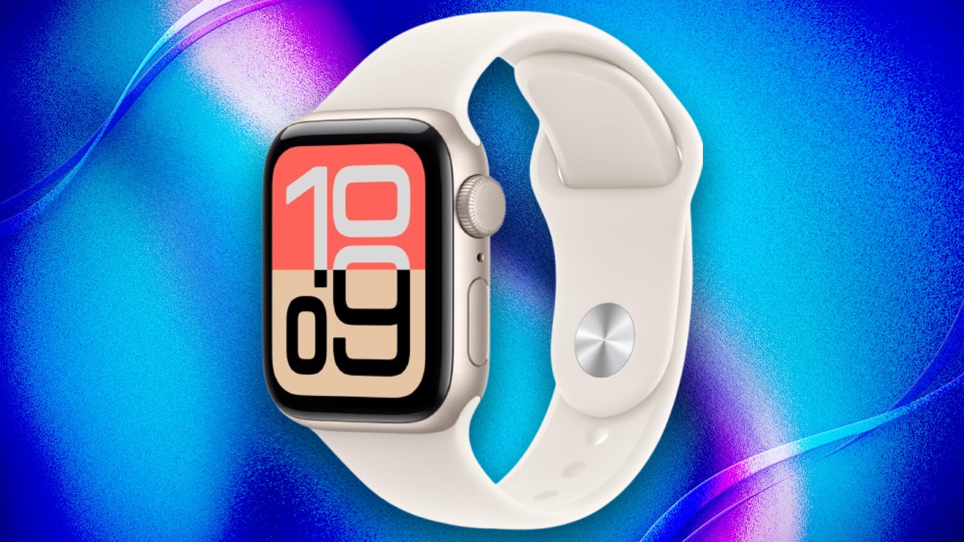 Apple Watch SE3 in silver on a blue background