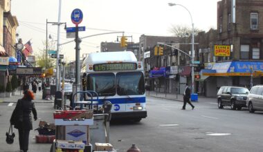 13th Avenue shops and bus in Boro Park, Brooklyn