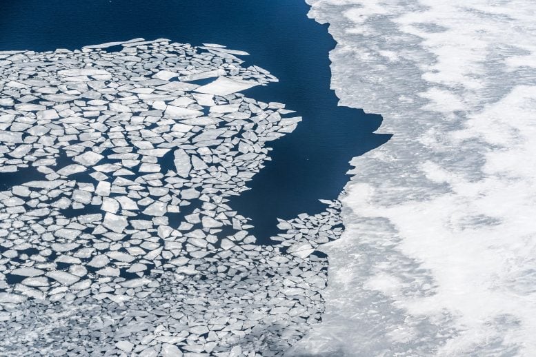 Aerial View of Arctic Sea Ice and Floating Ice Floes