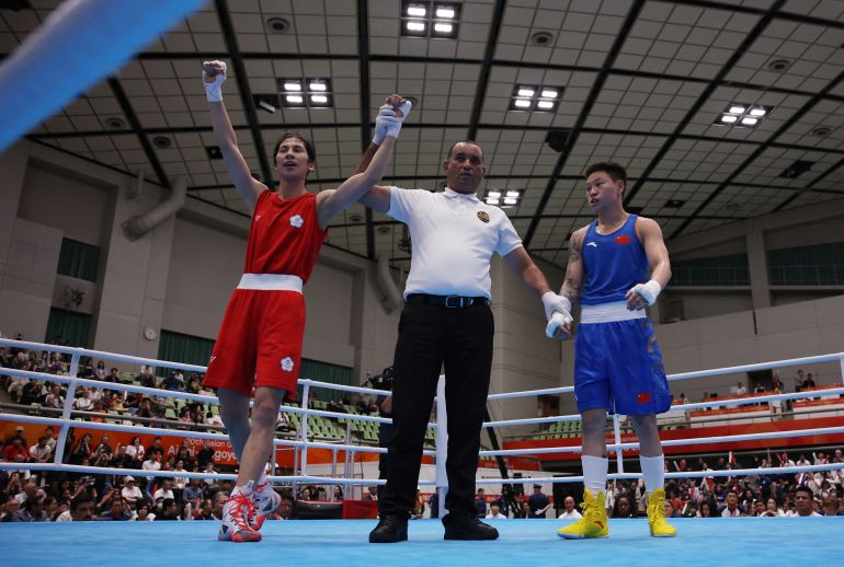Asian Games - Aichi-Nagoya 2026 - Boxing - Nishio City General Gymnasium, Nishio, Japan - October 2, 2026 Taiwan's Lin Yu-ting celebrates after winning against China's Yang Chengyu in the women's 60kg final REUTERS/Andrew Boyers