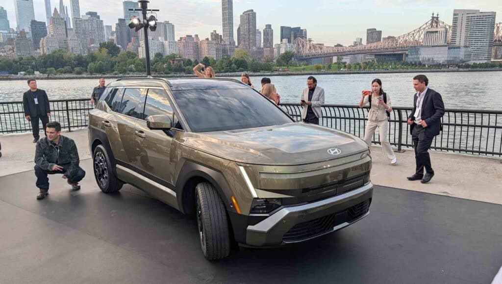 a front 3/4 shot of a 2027 Hyundai Tucson on a dock