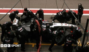 A McLaren pit-stop at the Spanish Grand Prix in 2001
