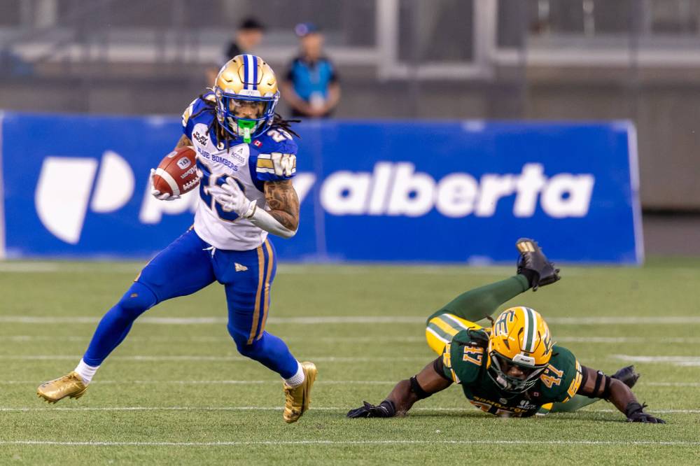 Timothy Matwey / THE CANADIAN PRESS FILES
Winnipeg Blue Bombers’ Trey Vaval leads the league in punt return yards, sits third in kickoff return yards and ranks second with two return touchdowns — including a second-half opening 88-yarder Saturday against the Calgary Stampeders.