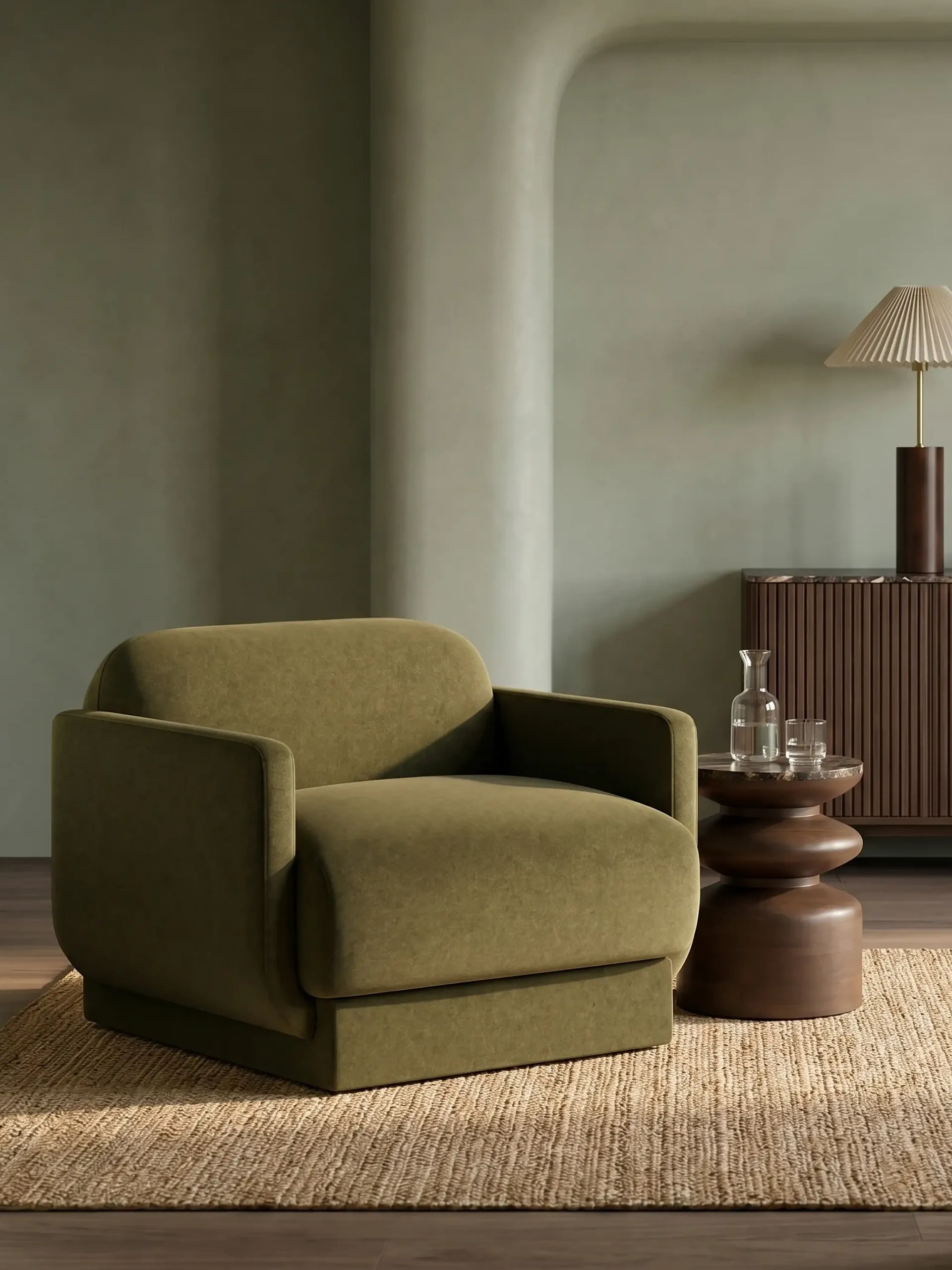 Cult Furniture, Moss Green Sustainable Mohair Velvet