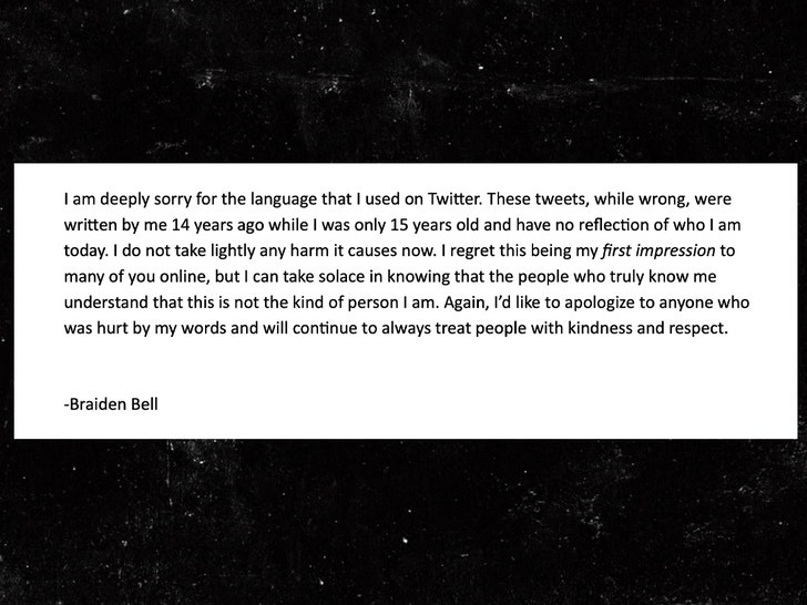 Braiden Bell apology